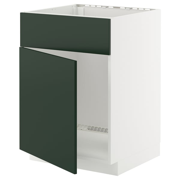 METOD Base cabinet f sink w door/front, white/Havstorp deep green, 60x60x80 cm