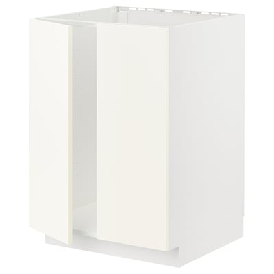 METOD Base cabinet for sink + 2 doors, white/Vallstena white, 60x60x80 cm