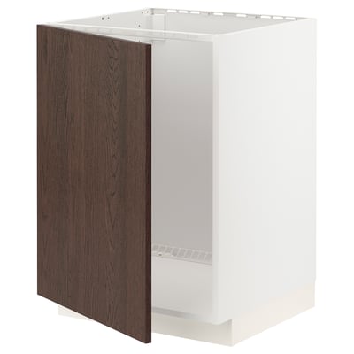 METOD Base cabinet for sink, white/Sinarp brown, 60x60x80 cm
