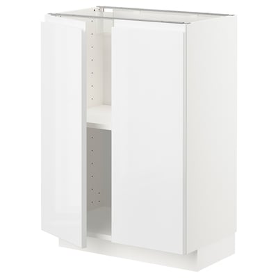 METOD Base cabinet with shelves/2 doors, white/Voxtorp high-gloss/white, 60x37x80 cm
