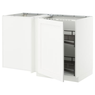 METOD Corner base cab w pull-out fitting, white Enköping/white wood effect, 128x68x80 cm