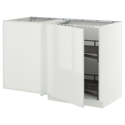 METOD kitchen unit: white, modern, corner base with pull-out shelves, high gloss finish.