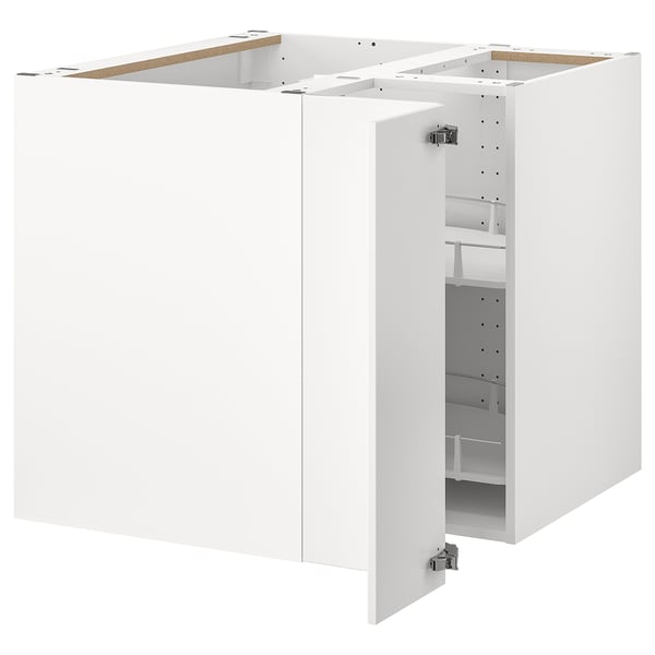 METOD Corner base cabinet with carousel, white/Veddinge white, 88x88x80 cm