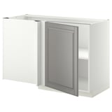 METOD Corner base cabinet with shelf, white/Bodbyn grey, 128x68x80 cm