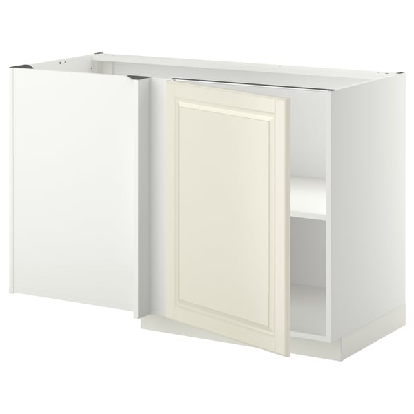 METOD Corner base cabinet with shelf, white/Bodbyn off-white, 128x68x80 cm