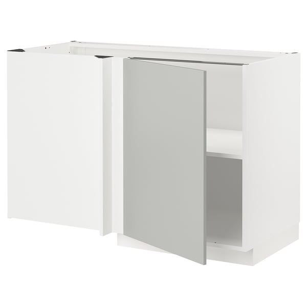 METOD Corner base cabinet with shelf, white/Havstorp light grey, 128x68x80 cm