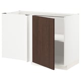 METOD Corner base cabinet with shelf, white/Sinarp brown, 128x68x80 cm