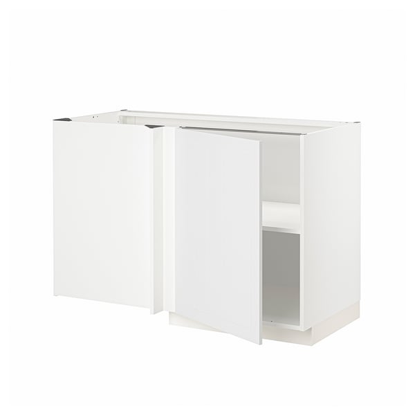 METOD Corner base cabinet with shelf, white/Stensund white, 128x68x80 cm