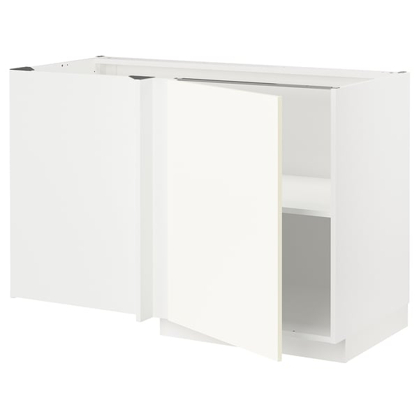 METOD Corner base cabinet with shelf, white/Vallstena white, 128x68x80 cm