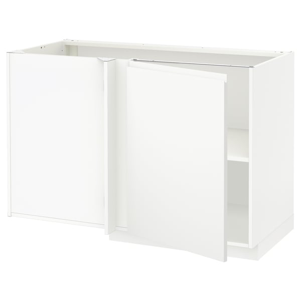 METOD Corner base cabinet with shelf, white/Voxtorp matt white, 128x68x80 cm