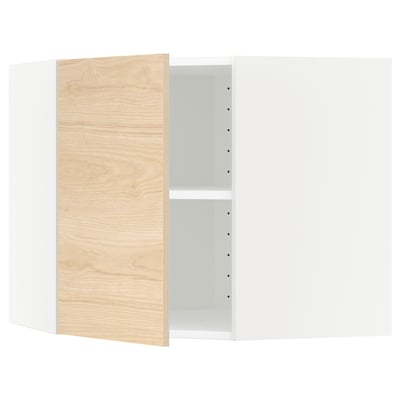 METOD Corner wall cabinet with shelves, white/Askersund light ash effect, 68x37x60 cm