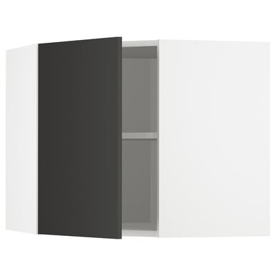 METOD Corner wall cabinet with shelves, white/Nickebo matt anthracite, 68x37x60 cm