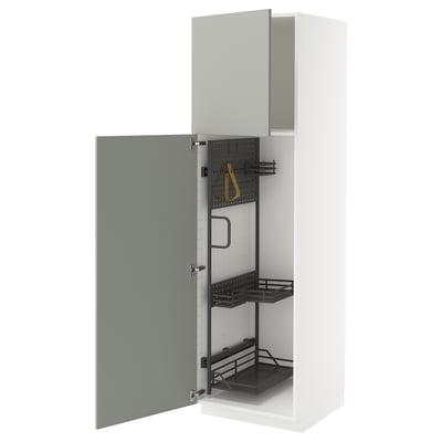METOD High cabinet with cleaning interior, white/Havstorp light grey, 60x60x200 cm