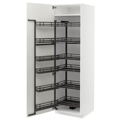 White METOD kitchen unit with black pull-out shelves.