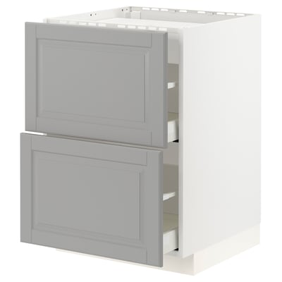 METOD / MAXIMERA Base cab f hob/2 fronts/2 drawers, white/Bodbyn grey, 60x60x80 cm