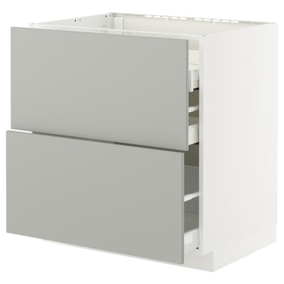 METOD / MAXIMERA Base cab f hob/2 fronts/3 drawers, white/Havstorp light grey, 80x60x80 cm