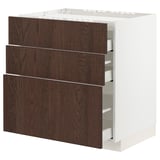 METOD / MAXIMERA Base cab f hob/3 fronts/3 drawers, white/Sinarp brown, 80x60x80 cm