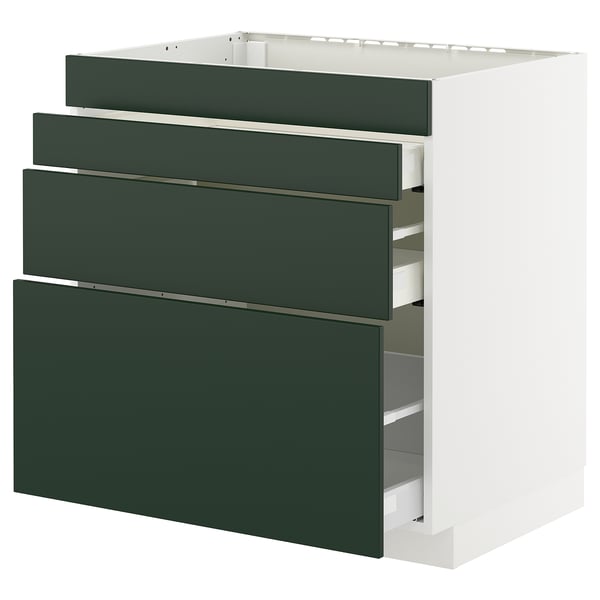METOD / MAXIMERA Base cab f hob/4 fronts/3 drawers, white/Havstorp deep green, 80x60x80 cm