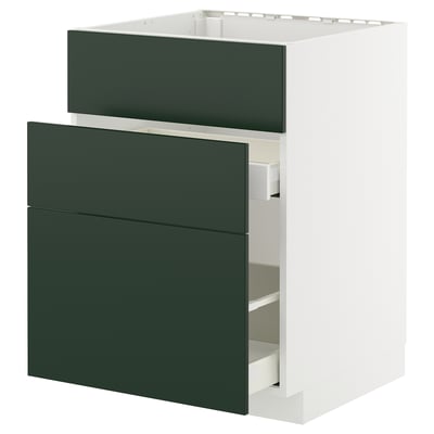 METOD / MAXIMERA Base cab f sink+3 fronts/2 drawers, white/Havstorp deep green, 60x60x80 cm