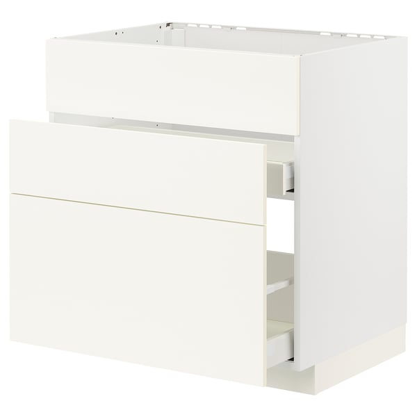 METOD / MAXIMERA Base cab f sink+3 fronts/2 drawers, white/Vallstena white, 80x60x80 cm