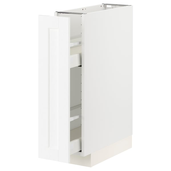 METOD / MAXIMERA Base cabinet/pull-out int fittings, white Enköping/white wood effect, 20x60x80 cm
