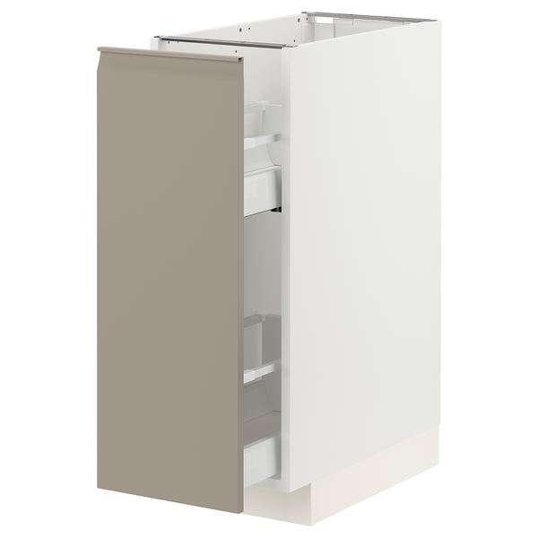 METOD / MAXIMERA Base cabinet/pull-out int fittings, white/Upplöv matt dark beige, 30x60x80 cm