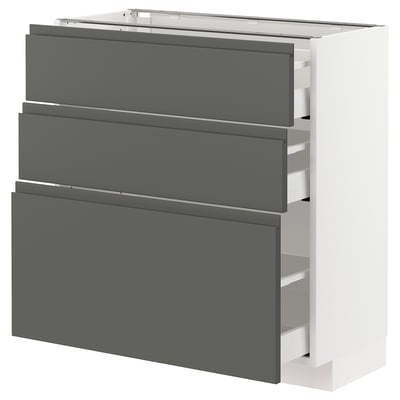 METOD / MAXIMERA Base cabinet with 3 drawers, white/Voxtorp dark grey, 80x37x80 cm