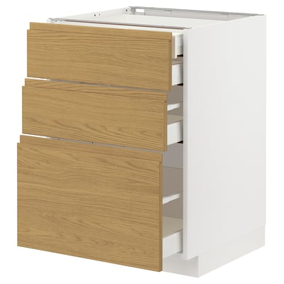 METOD / MAXIMERA Base cb 3 frnts/2 low/1 md/1 hi drw, white/Voxtorp oak effect, 60x60x80 cm