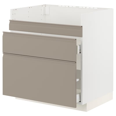 METOD / MAXIMERA Base cb f HAVSEN snk/3 frnts/2 drws, white/Upplöv matt dark beige, 80x60x80 cm