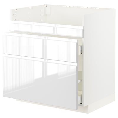 METOD / MAXIMERA Base cb f HAVSEN snk/3 frnts/2 drws, white/Voxtorp high-gloss/white, 80x60x80 cm