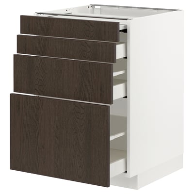 METOD / MAXIMERA Bc w pull-out work surface/3drw, white/Sinarp brown, 60x60x80 cm
