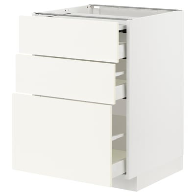 METOD / MAXIMERA Bc w pull-out work surface/3drw, white/Vallstena white, 60x60x80 cm