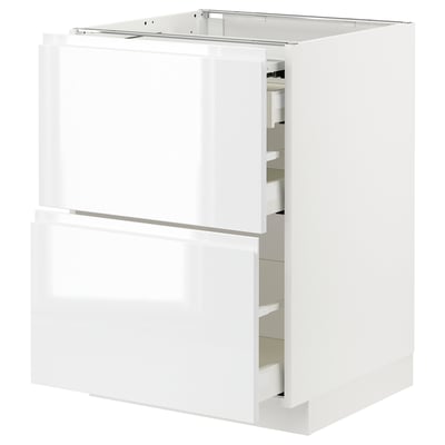 METOD / MAXIMERA Bc w pull-out work surface/3drw, white/Voxtorp high-gloss/white, 60x60x80 cm