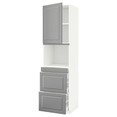 METOD / MAXIMERA Hi cab f micro combi w door/3 drwrs, white/Bodbyn grey, 60x60x220 cm