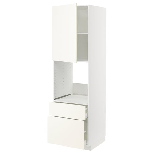 White ikea METOD kitchen cabinet with multiple shelves and drawers.