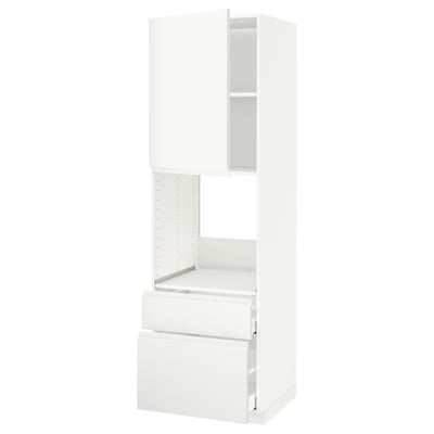 METOD / MAXIMERA High cabinet f oven+door/2 drawers, white/Voxtorp matt white, 60x60x200 cm