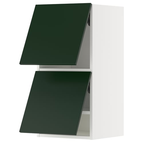 Modern kitchen cabinet with deep green havstorp fronts, sleek design, and white frame.