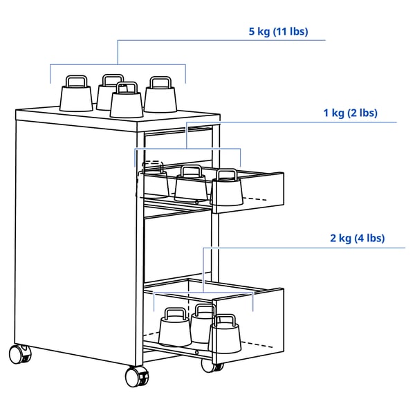 MICKE Drawer unit on castors, white, 35x75 cm
