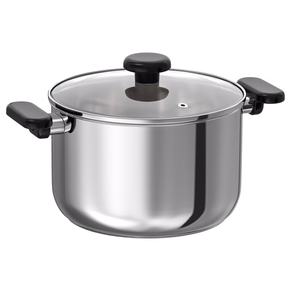 MIDDAGSMAT Pot with lid, clear glass/stainless steel, 5 l - IKEA