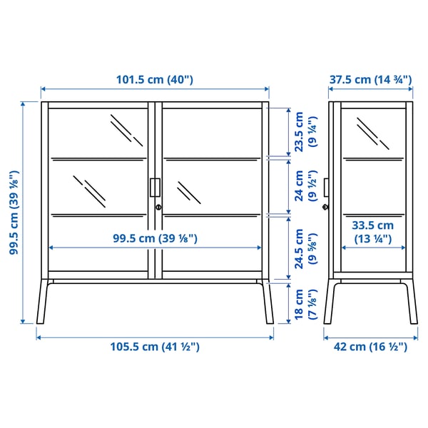 MILSBO Glass-door cabinet, anthracite, 101x100 cm
