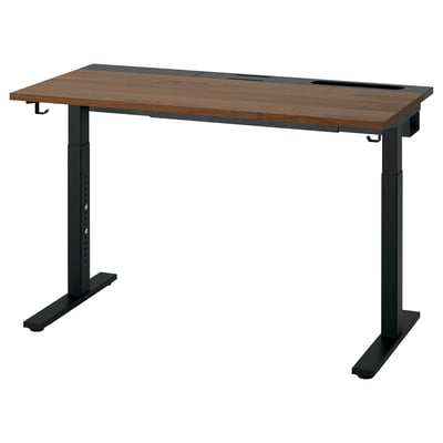 MITTZON desk, brown top, black legs, height-adjustable stand-up desk.
