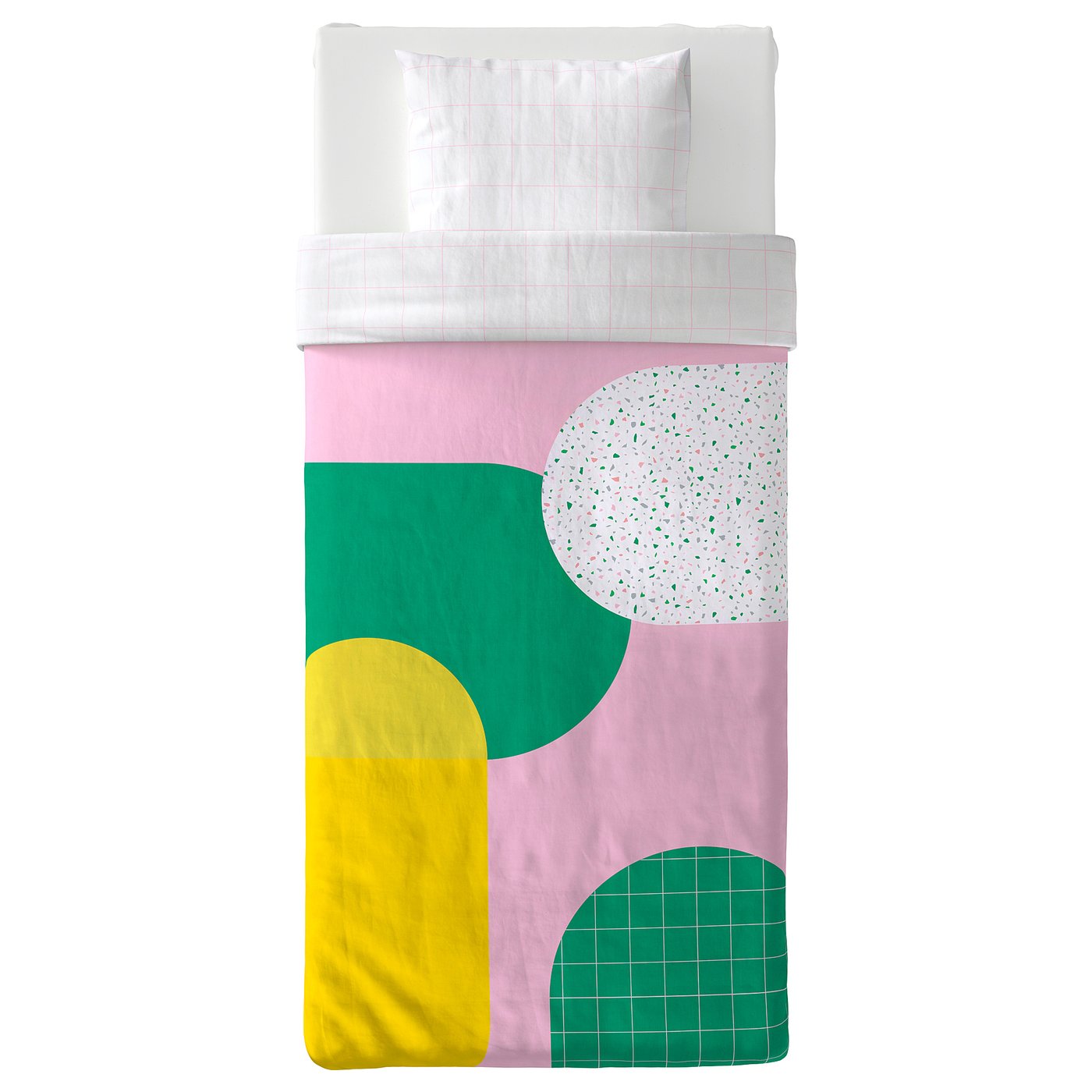 MÖJLIGHET Quilt cover and pillowcase pink, graphical patterned IKEA