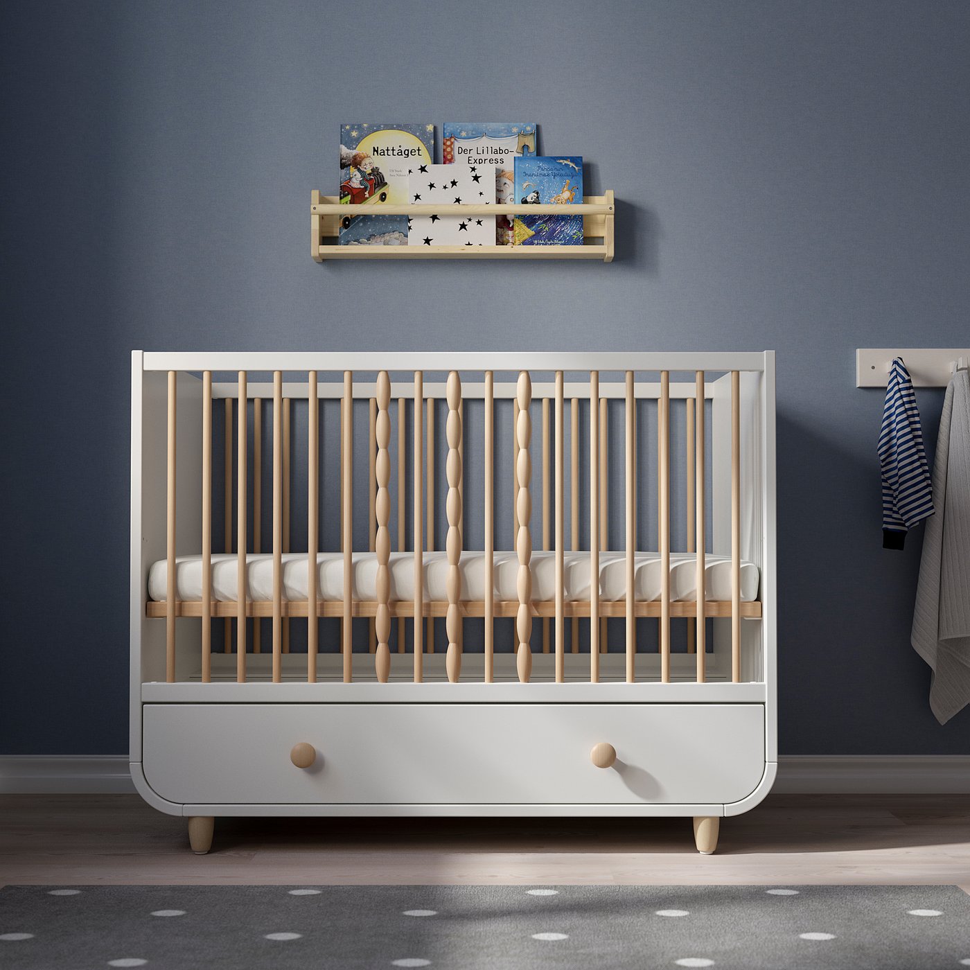 ikea grey cot with drawers