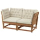 NÄMMARÖ 2-seat modular sofa, outdoor, armrests light brown stained/Kuddarna light grey-beige, 147 cm