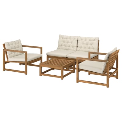 NÄMMARÖ 4-seat conversation set, outdoor, light brown stained/Kuddarna light grey-beige