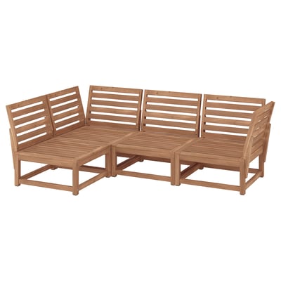 NÄMMARÖ: natural wood outdoor corner sofa set with slatted design.