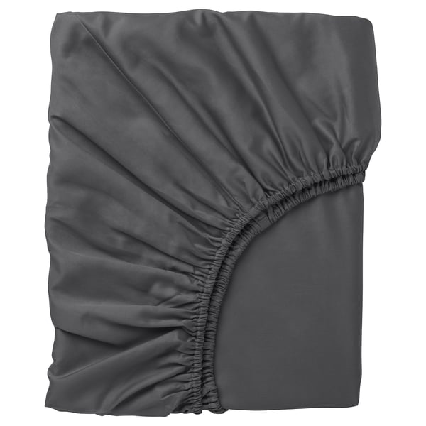 NATTJASMIN Fitted sheet, dark grey, 180x200 cm