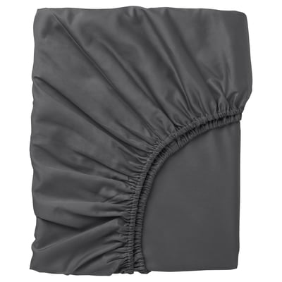 NATTJASMIN Fitted sheet, dark grey, 120x200 cm