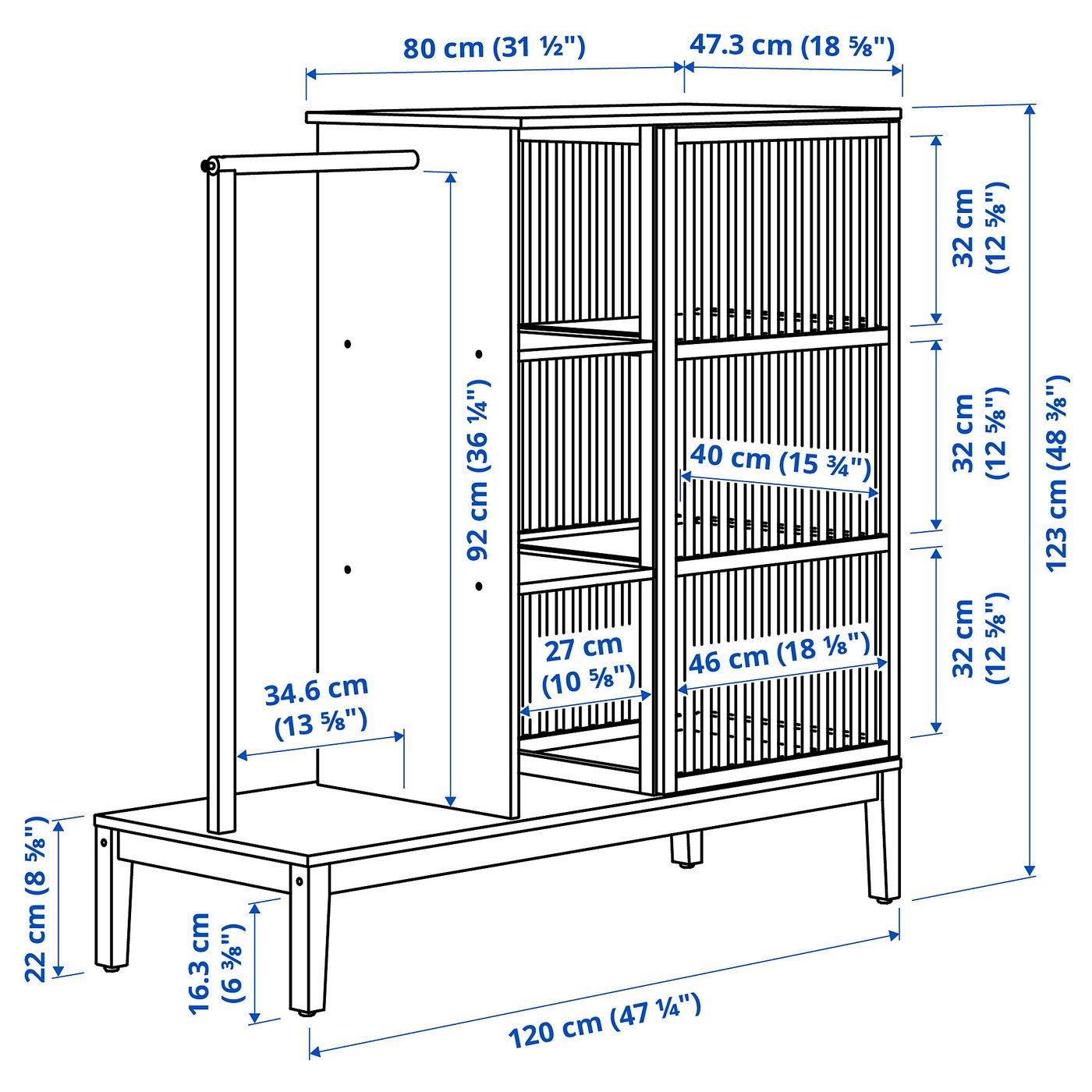 NORDKISA open wardrobe with sliding door, bamboo, 120x123 cm
