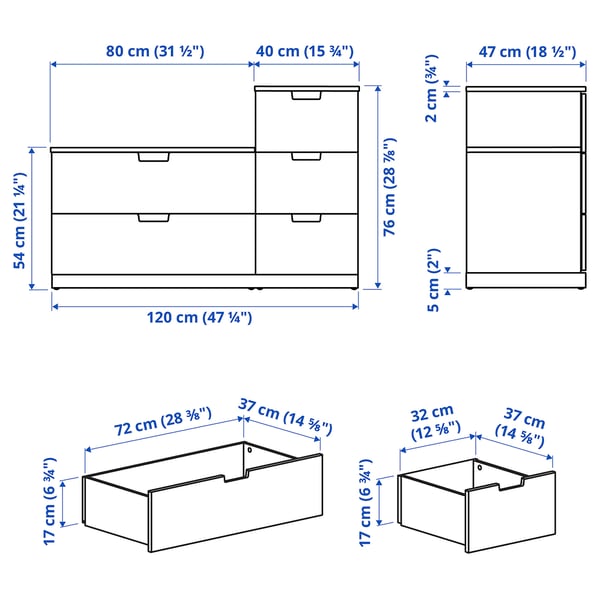 NORDLI Chest of 5 drawers, anthracite, 120x76 cm